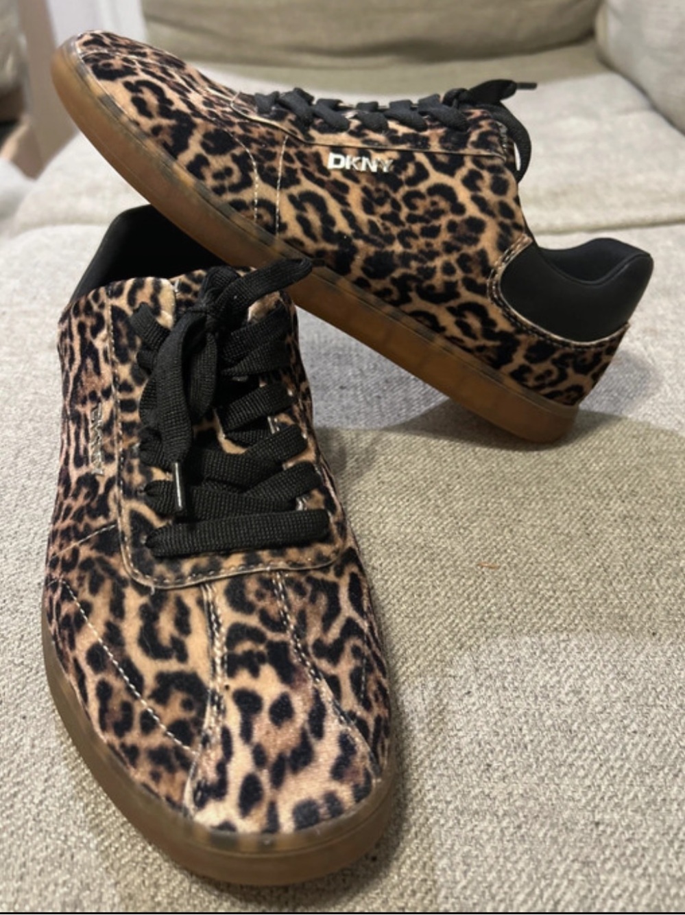 DKNY Leopard-Print Low-Top Sneakers in Black & Brown